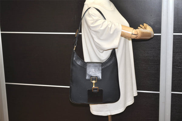Authentic GUCCI Shoulder Bag Purse Canvas Leather 0014129 Black 3035J