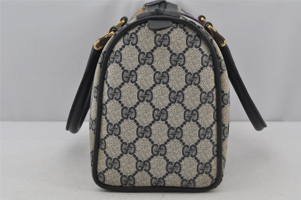 Authentic GUCCI Sherry Line Hand Boston Bag GG PVC Leather Navy Blue 3038J