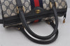Authentic GUCCI Sherry Line Hand Boston Bag GG PVC Leather Navy Blue 3038J