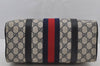 Authentic GUCCI Sherry Line Hand Boston Bag GG PVC Leather Navy Blue 3038J