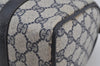 Authentic GUCCI Sherry Line Hand Boston Bag GG PVC Leather Navy Blue 3038J