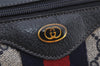 Authentic GUCCI Sherry Line Hand Boston Bag GG PVC Leather Navy Blue 3038J