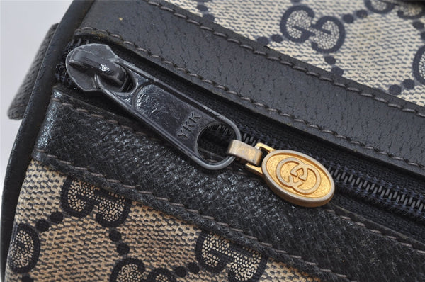 Authentic GUCCI Sherry Line Hand Boston Bag GG PVC Leather Navy Blue 3038J
