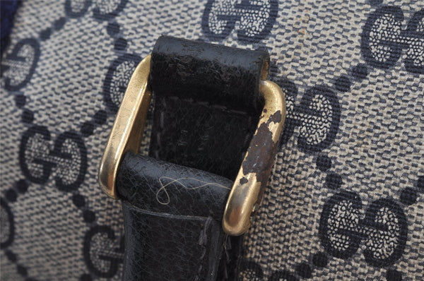 Authentic GUCCI Sherry Line Hand Boston Bag GG PVC Leather Navy Blue 3038J