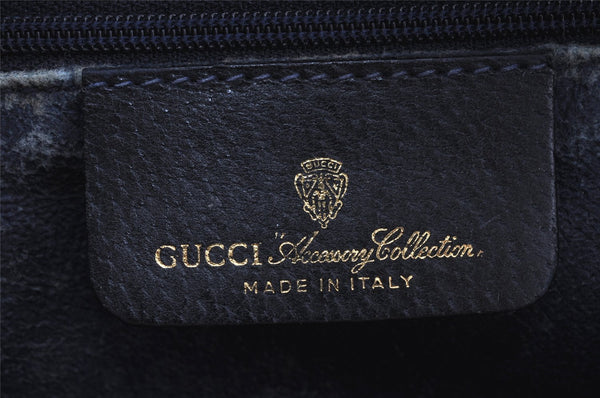 Authentic GUCCI Sherry Line Hand Boston Bag GG PVC Leather Navy Blue 3038J