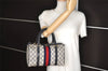 Authentic GUCCI Sherry Line Hand Boston Bag GG PVC Leather Navy Blue 3038J