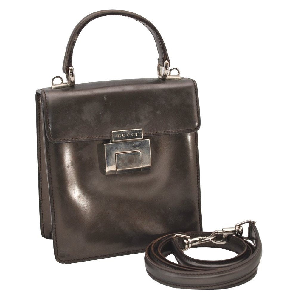 Authentic GUCCI Vintage 2Way Shoulder Hand Bag Purse Leather Brown Junk 3041J