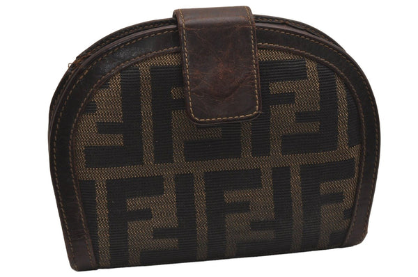 Authentic FENDI Zucca Vintage Bifold Wallet Purse Canvas Leather Brown 3045J