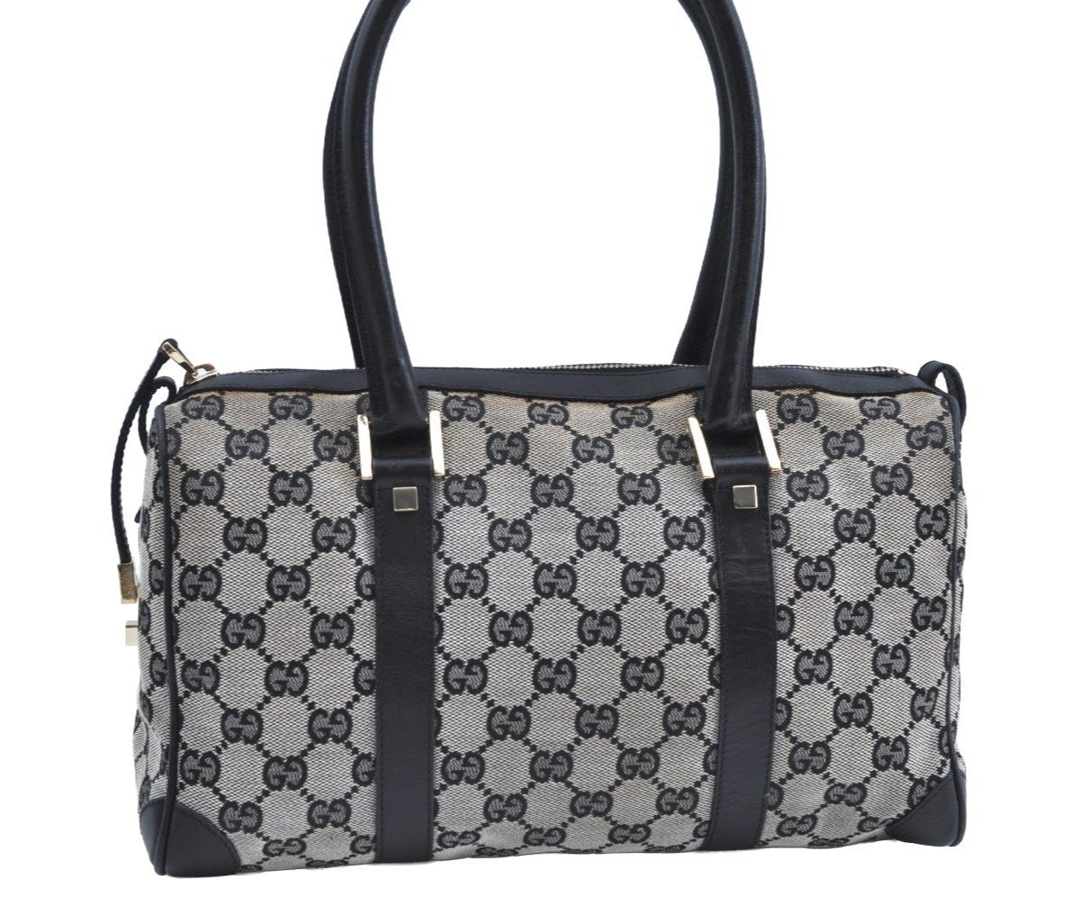 Authentic GUCCI Hand Boston Bag Purse GG Canvas Leather 0000851 Black 3046H