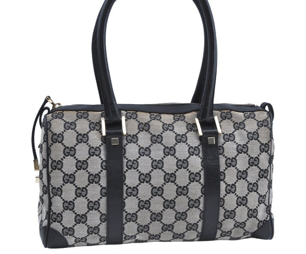 Authentic GUCCI Hand Boston Bag Purse GG Canvas Leather 0000851 Black 3046H