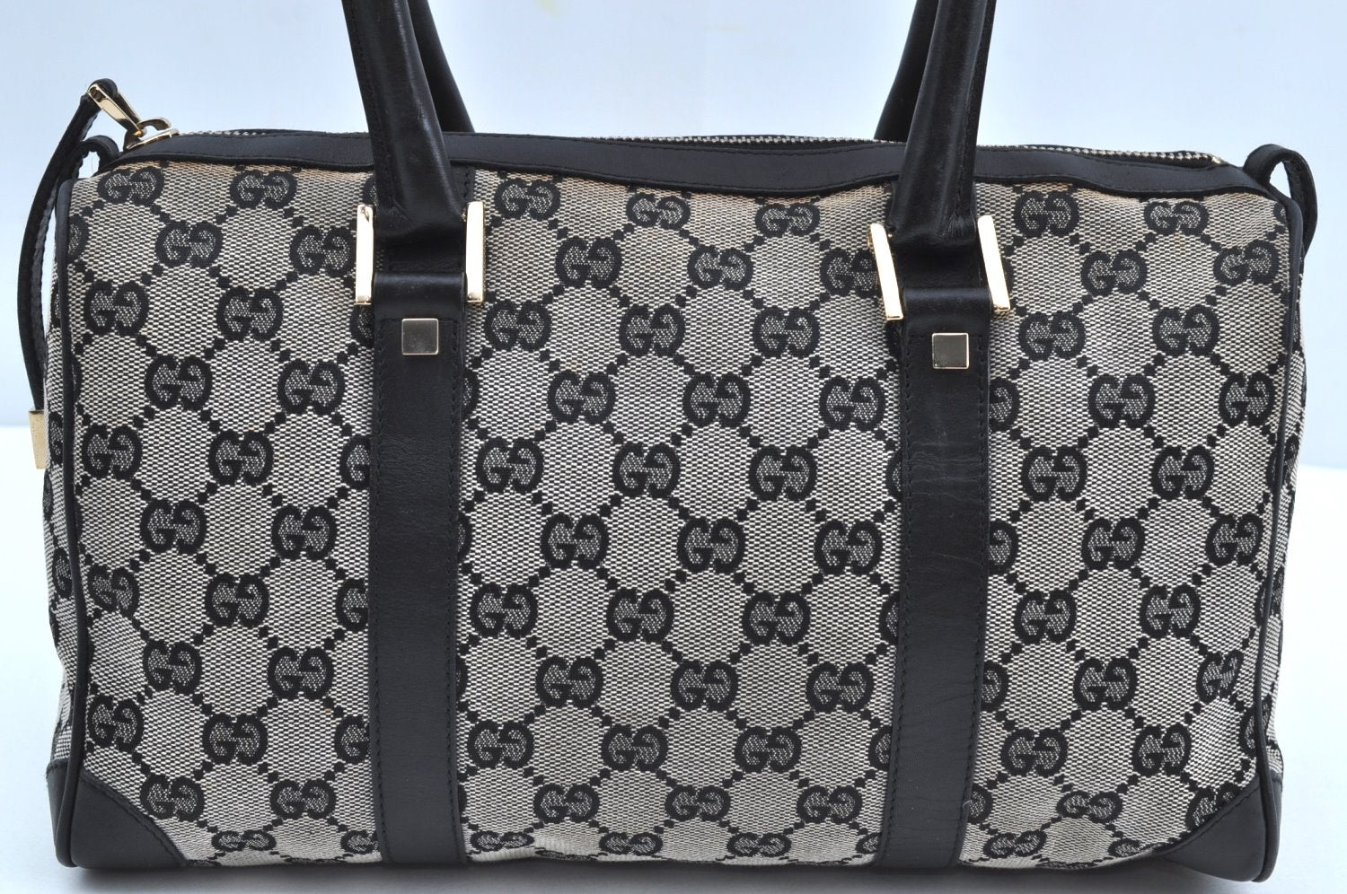 Authentic GUCCI Hand Boston Bag Purse GG Canvas Leather 0000851 Black 3046H