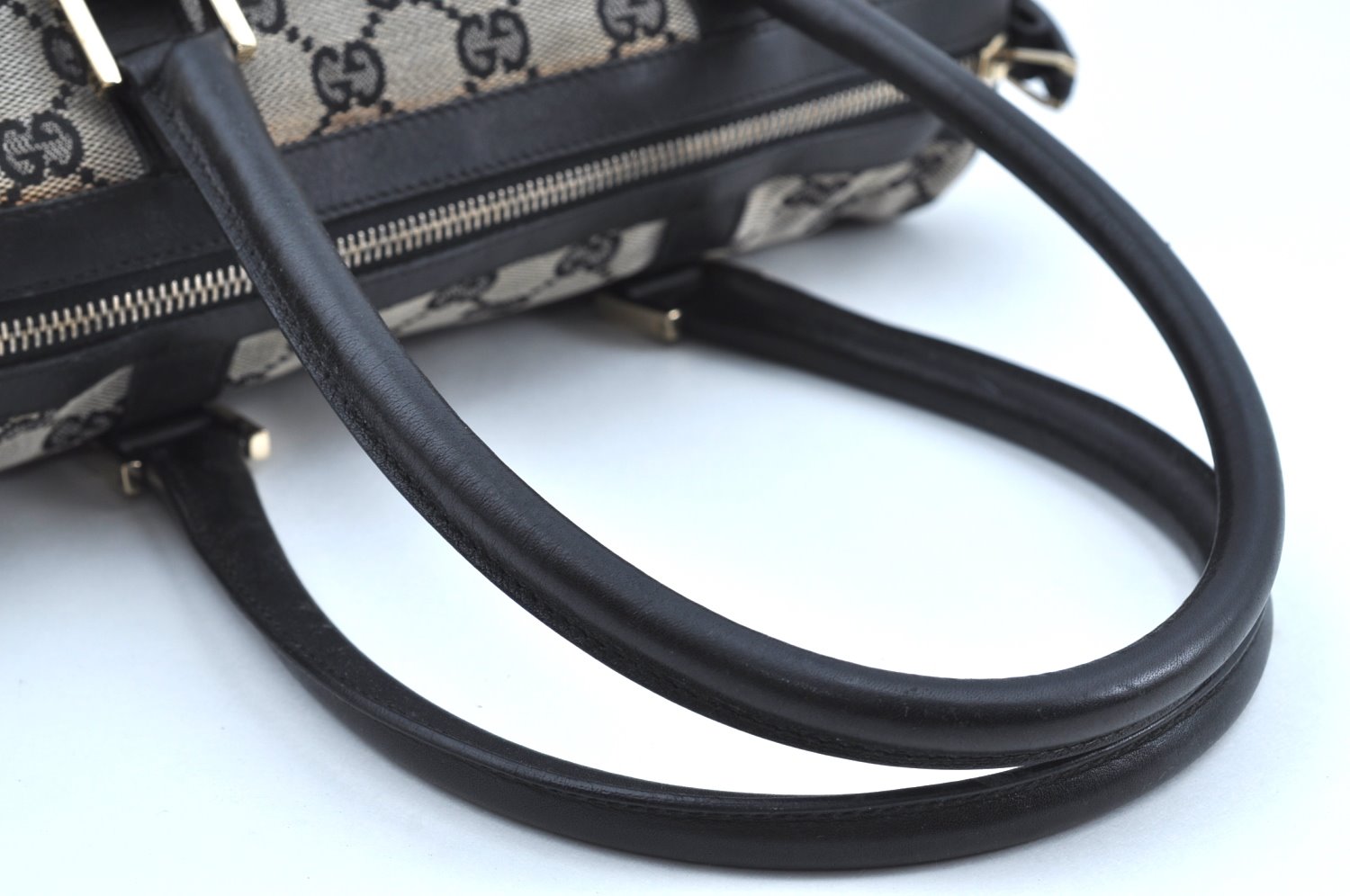 Authentic GUCCI Hand Boston Bag Purse GG Canvas Leather 0000851 Black 3046H