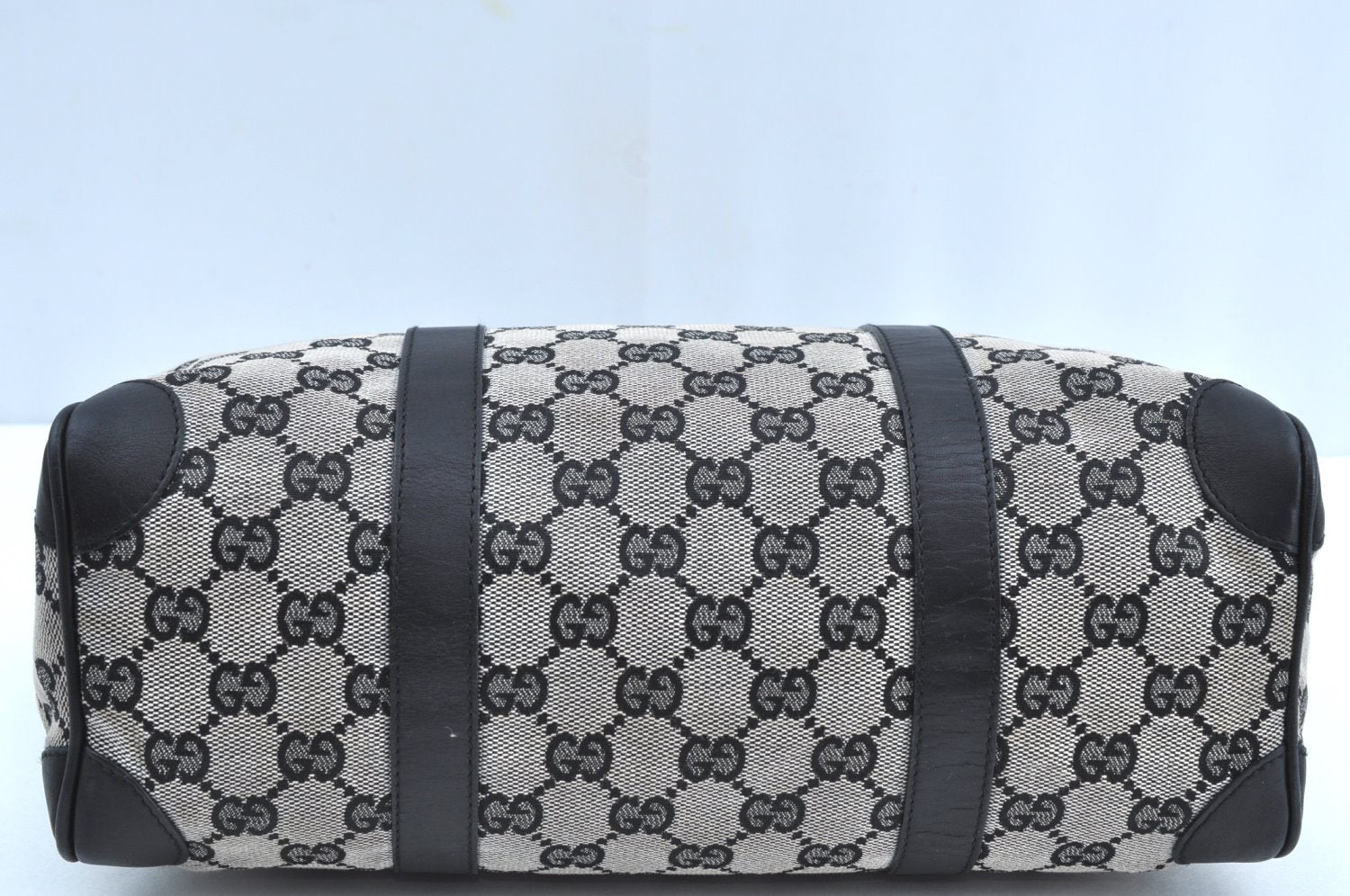 Authentic GUCCI Hand Boston Bag Purse GG Canvas Leather 0000851 Black 3046H