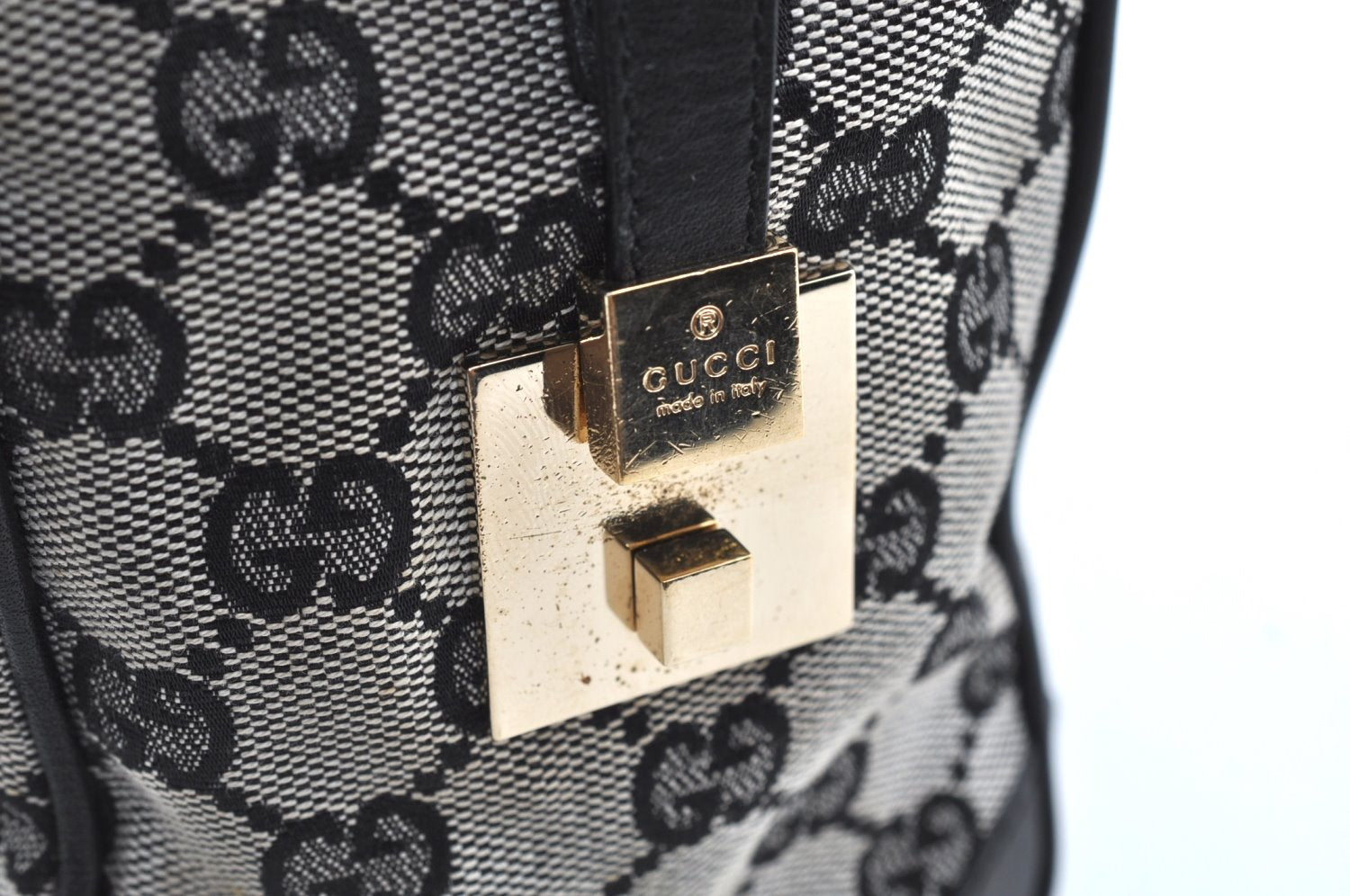 Authentic GUCCI Hand Boston Bag Purse GG Canvas Leather 0000851 Black 3046H