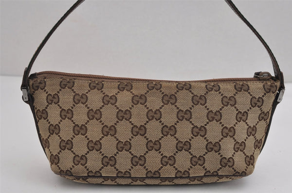 Authentic GUCCI Web Sherry Line Hand Bag Pouch GG Canvas Leather Brown 3047J