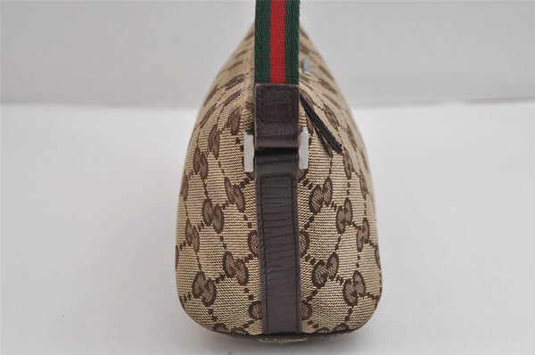 Authentic GUCCI Web Sherry Line Hand Bag Pouch GG Canvas Leather Brown 3047J