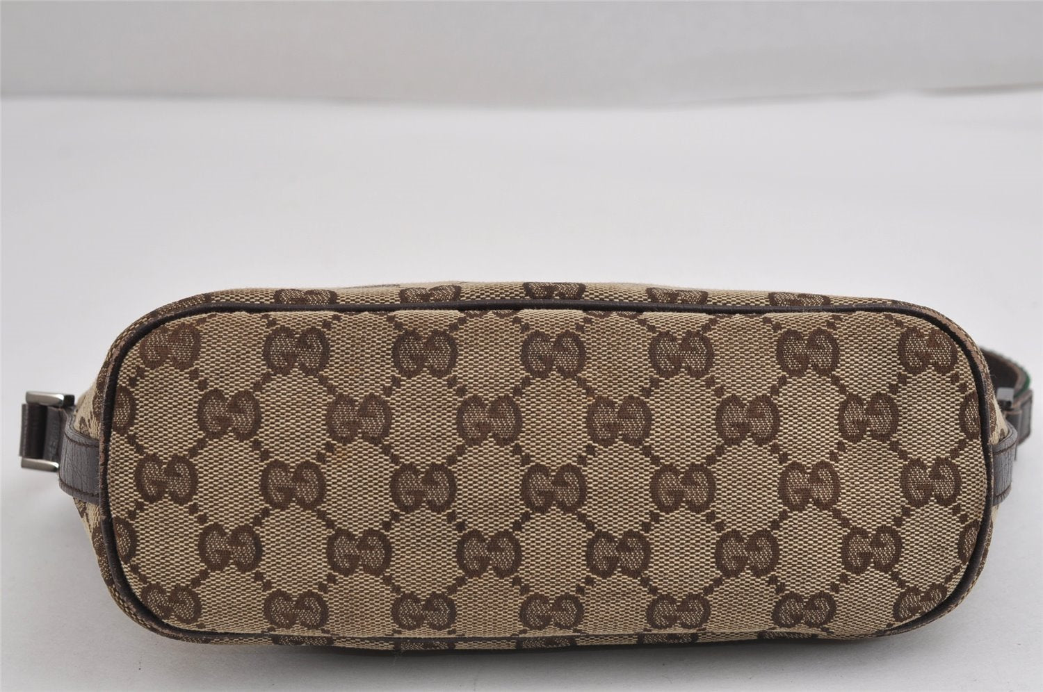 Authentic GUCCI Web Sherry Line Hand Bag Pouch GG Canvas Leather Brown 3047J