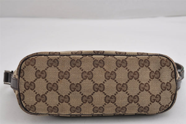 Authentic GUCCI Web Sherry Line Hand Bag Pouch GG Canvas Leather Brown 3047J