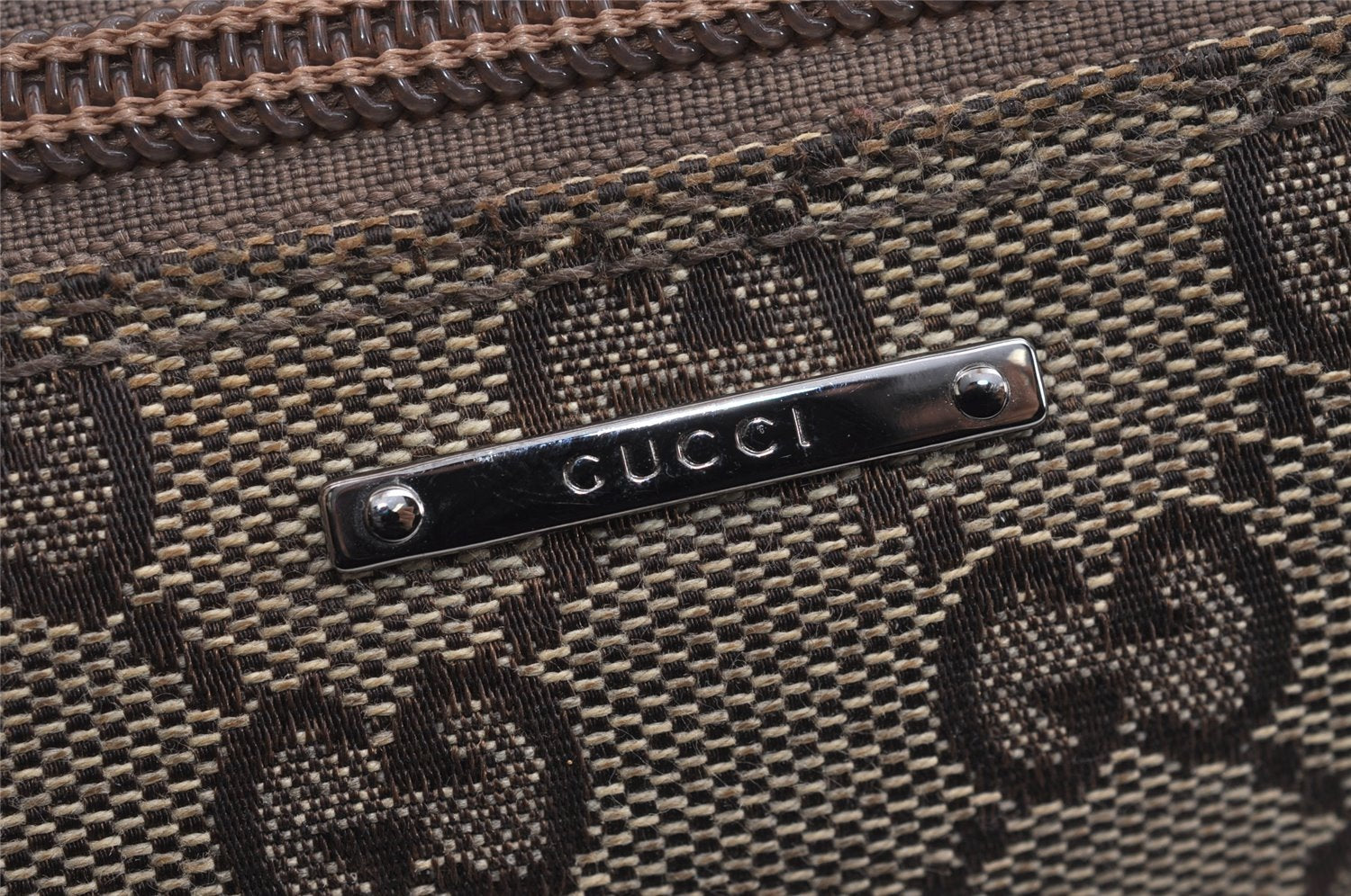 Authentic GUCCI Web Sherry Line Hand Bag Pouch GG Canvas Leather Brown 3047J