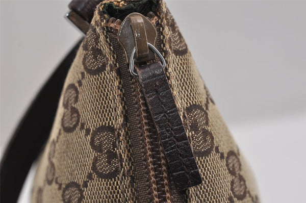 Authentic GUCCI Web Sherry Line Hand Bag Pouch GG Canvas Leather Brown 3047J
