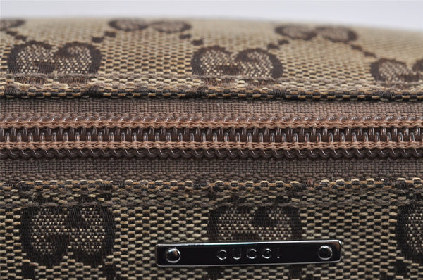 Authentic GUCCI Web Sherry Line Hand Bag Pouch GG Canvas Leather Brown 3047J