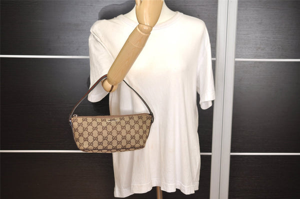 Authentic GUCCI Web Sherry Line Hand Bag Pouch GG Canvas Leather Brown 3047J