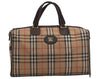 Authentic Burberrys Nova Check Canvas Leather Boston Hand Bag Brown Beige 3049J