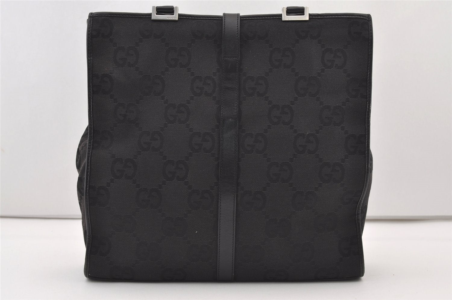 Authentic GUCCI Jackie Hand Tote Bag GG Canvas Leather 0021064 Black 3054J