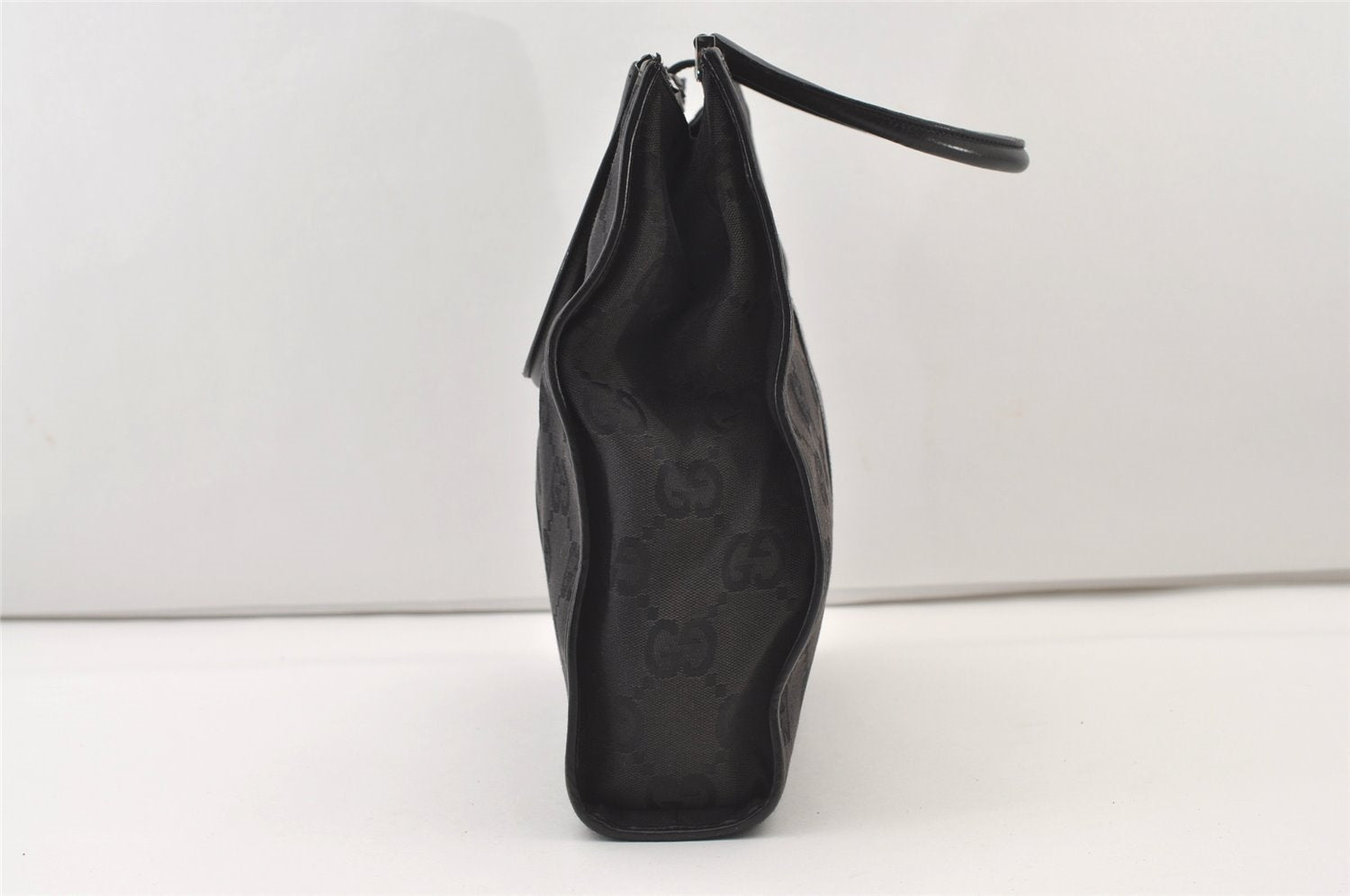 Authentic GUCCI Jackie Hand Tote Bag GG Canvas Leather 0021064 Black 3054J