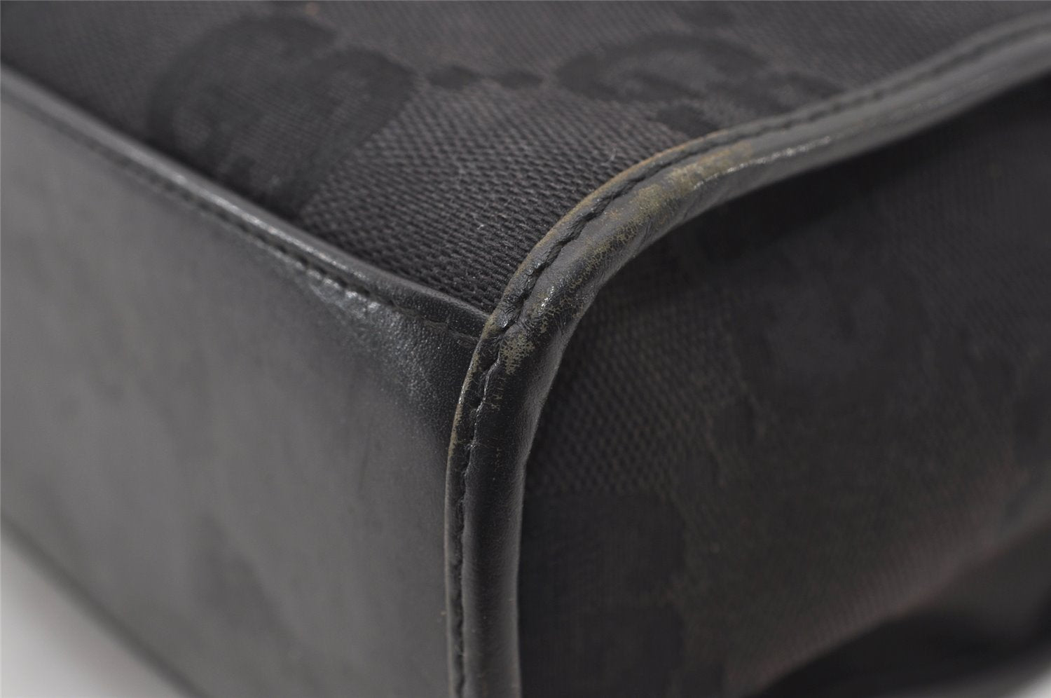 Authentic GUCCI Jackie Hand Tote Bag GG Canvas Leather 0021064 Black 3054J