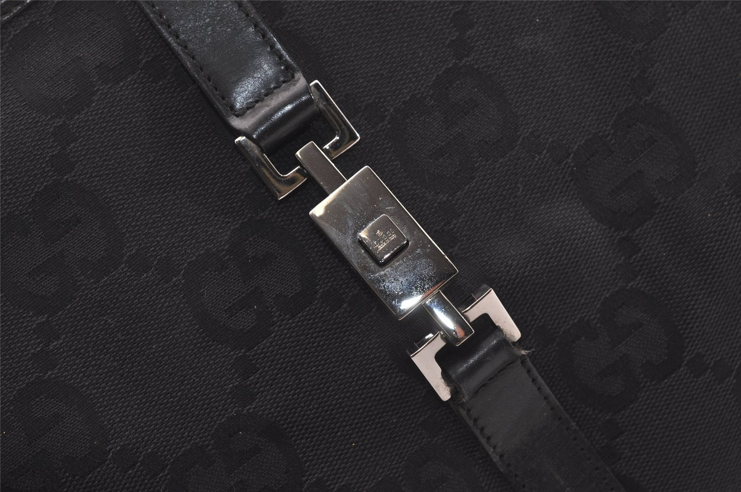 Authentic GUCCI Jackie Hand Tote Bag GG Canvas Leather 0021064 Black 3054J