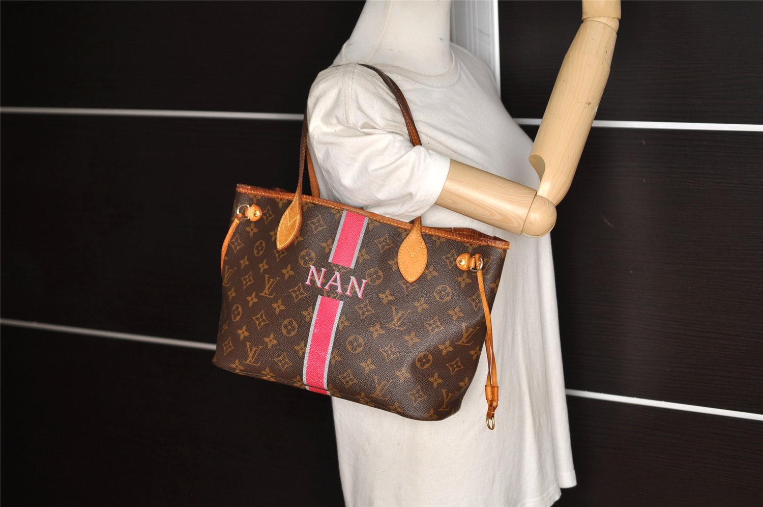 Authentic Louis Vuitton Mon Monogram Initial Neverfull PM Tote Bag LV 3055K