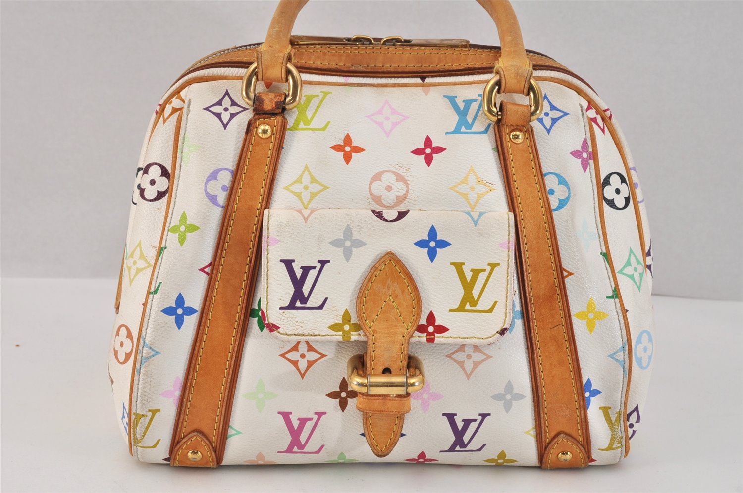 Auth Louis Vuitton Monogram Multicolor Priscilla Hand Bag White M40096 LV 3058K
