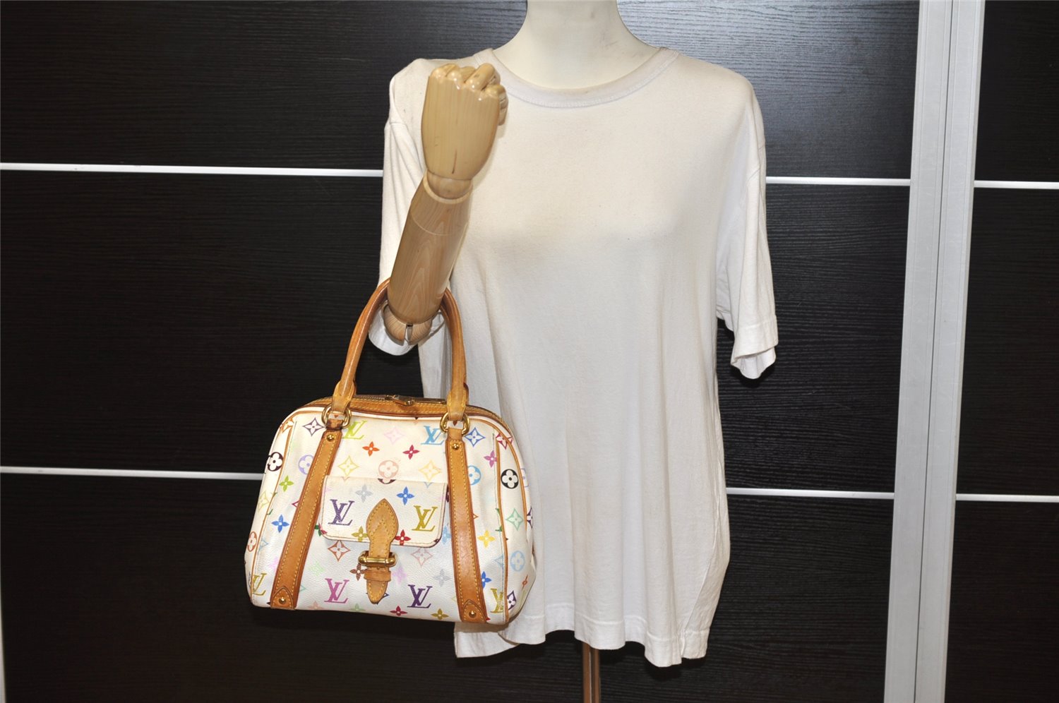Auth Louis Vuitton Monogram Multicolor Priscilla Hand Bag White M40096 LV 3058K