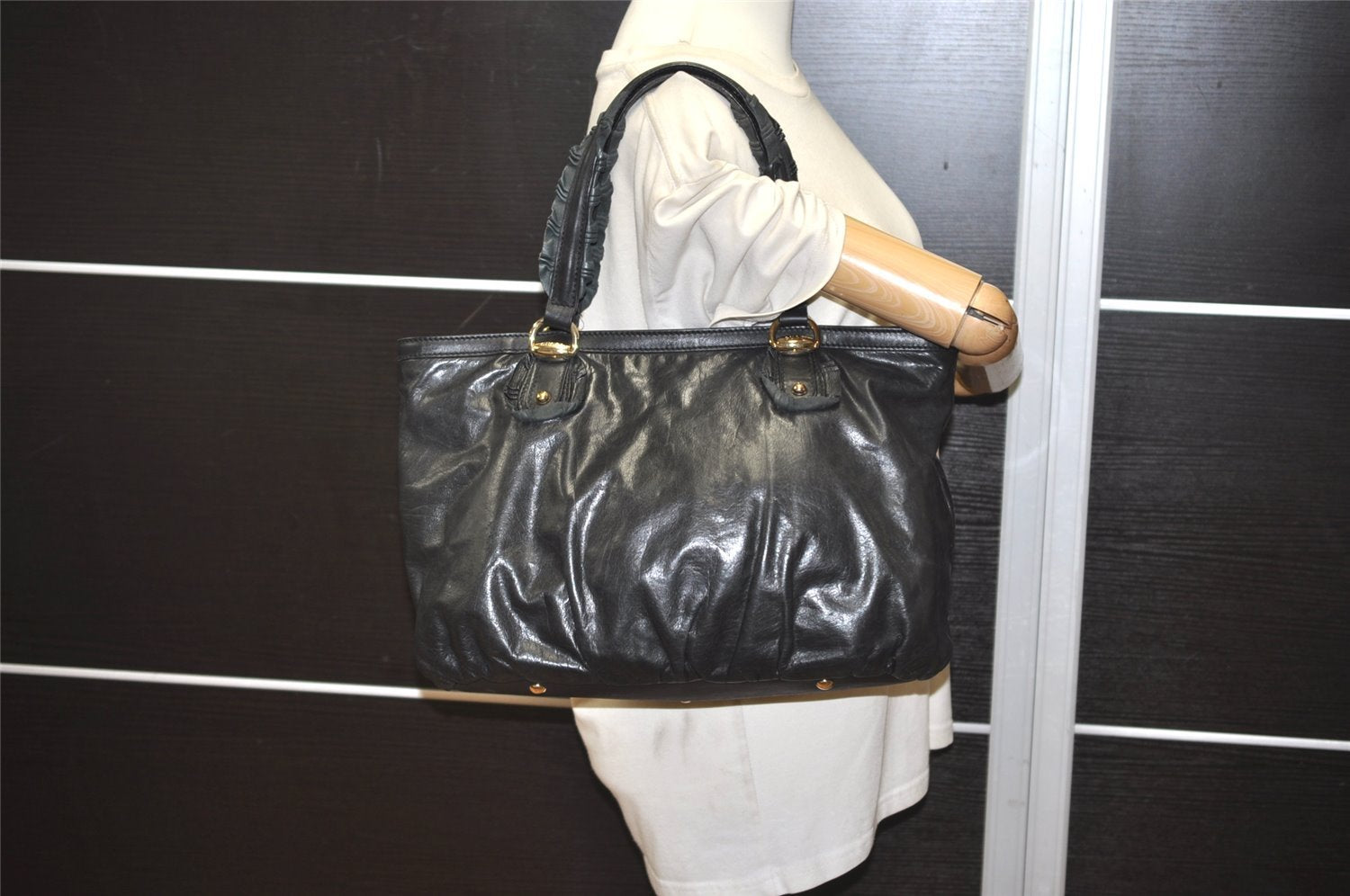 Authentic GUCCI Vintage Shoulder Tote Bag Leather 189842 Black 3059J