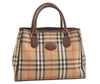 Authentic Burberrys Vintage Nova Check Canvas Leather Hand Bag Brown Beige 3061K