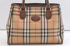 Authentic Burberrys Vintage Nova Check Canvas Leather Hand Bag Brown Beige 3061K