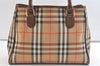 Authentic Burberrys Vintage Nova Check Canvas Leather Hand Bag Brown Beige 3061K