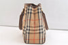 Authentic Burberrys Vintage Nova Check Canvas Leather Hand Bag Brown Beige 3061K