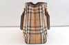 Authentic Burberrys Vintage Nova Check Canvas Leather Hand Bag Brown Beige 3061K