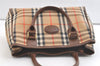 Authentic Burberrys Vintage Nova Check Canvas Leather Hand Bag Brown Beige 3061K