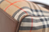 Authentic Burberrys Vintage Nova Check Canvas Leather Hand Bag Brown Beige 3061K