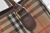 Authentic Burberrys Vintage Nova Check Canvas Leather Hand Bag Brown Beige 3061K
