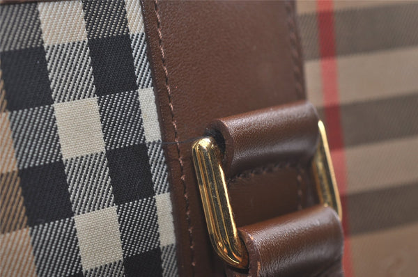 Authentic Burberrys Vintage Nova Check Canvas Leather Hand Bag Brown Beige 3061K
