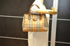 Authentic Burberrys Vintage Nova Check Canvas Leather Hand Bag Brown Beige 3061K