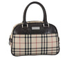 Authentic BURBERRY Vintage Nova Check Nylon Leather Hand Bag Purse Beige 3062K