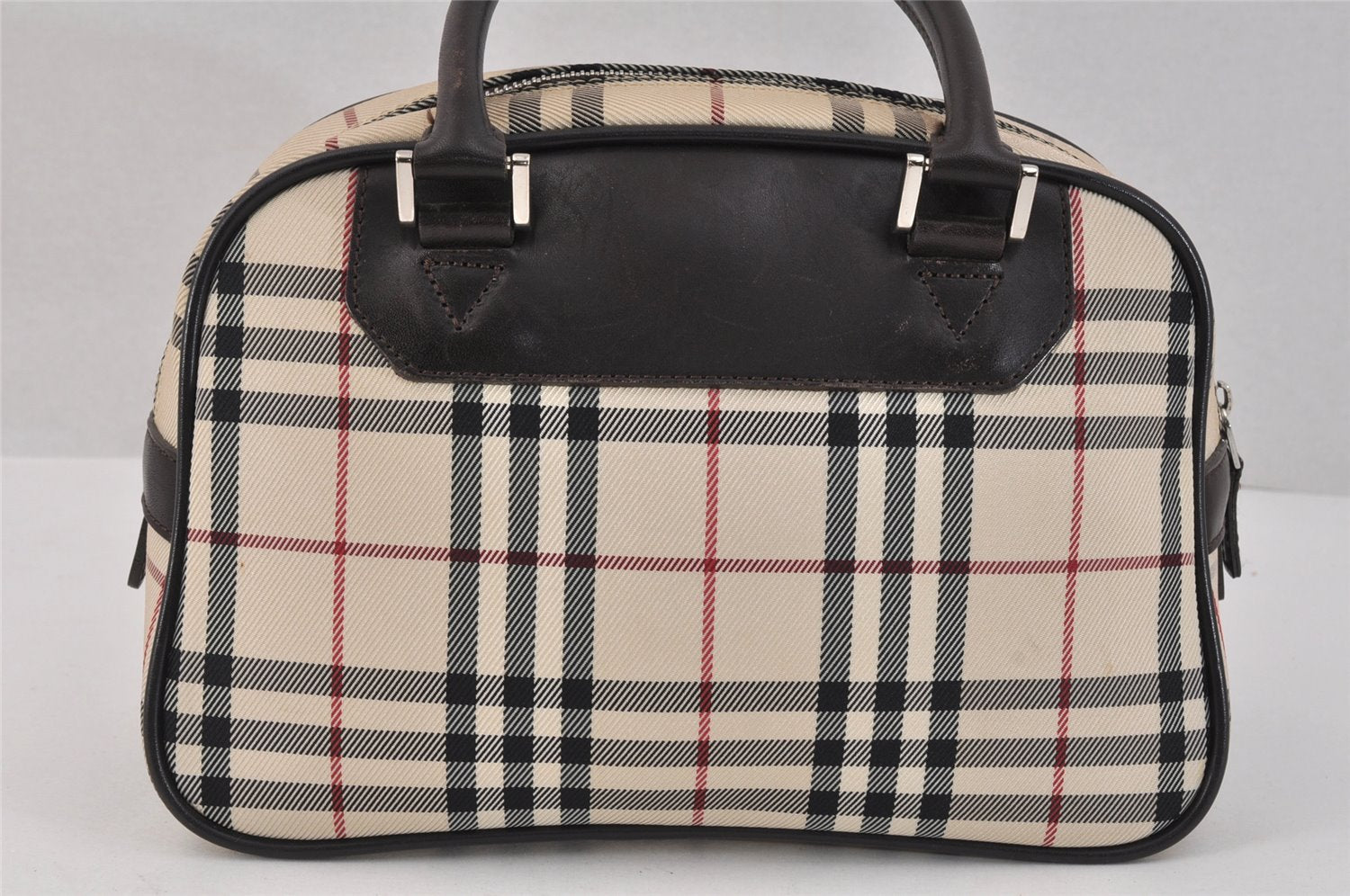 Authentic BURBERRY Vintage Nova Check Nylon Leather Hand Bag Purse Beige 3062K