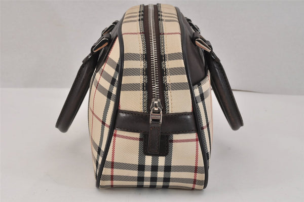 Authentic BURBERRY Vintage Nova Check Nylon Leather Hand Bag Purse Beige 3062K