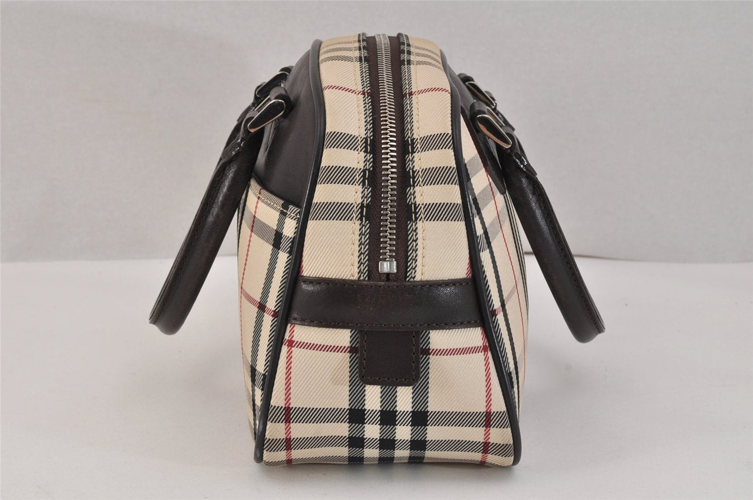 Authentic BURBERRY Vintage Nova Check Nylon Leather Hand Bag Purse Beige 3062K