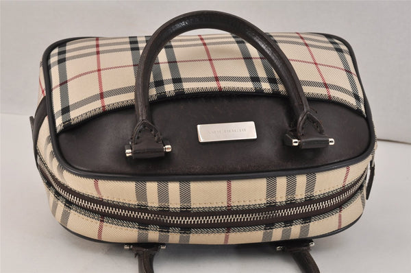 Authentic BURBERRY Vintage Nova Check Nylon Leather Hand Bag Purse Beige 3062K